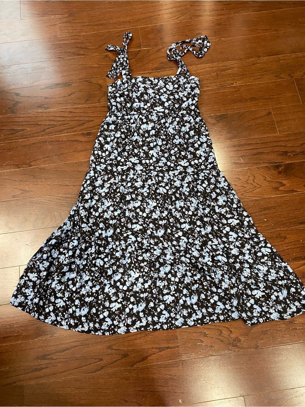 By the River floral tiered dress bow tie straps Cottagecore prairie feminine M